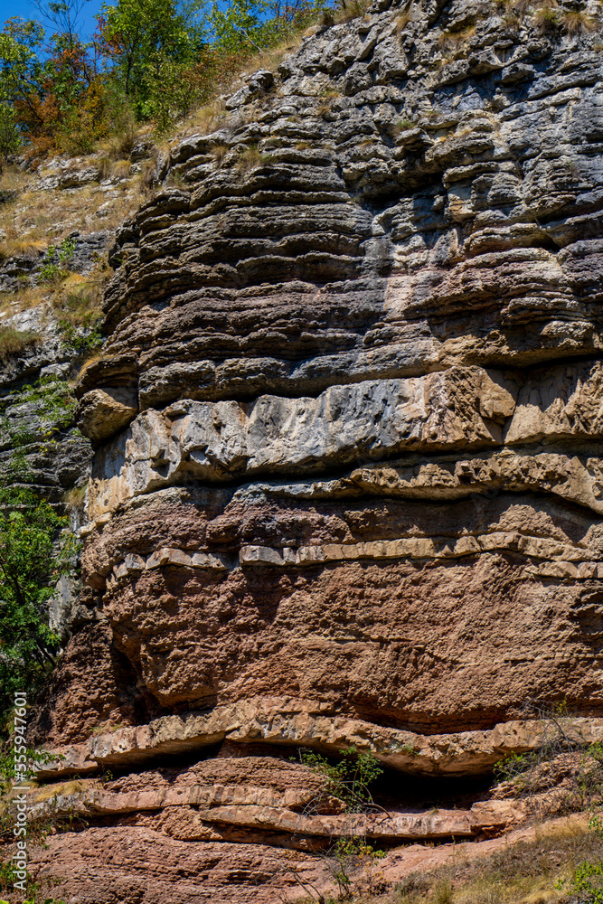 Geological formations at Boljetin river gorge in Eastern Serbia