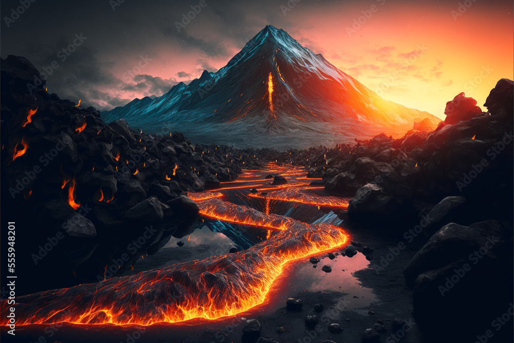 volcano in the night