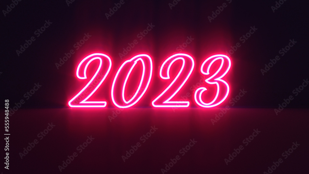 Neon Glowing 2023 3D render image new year image Neon Glowing 2023 3D render image new year image