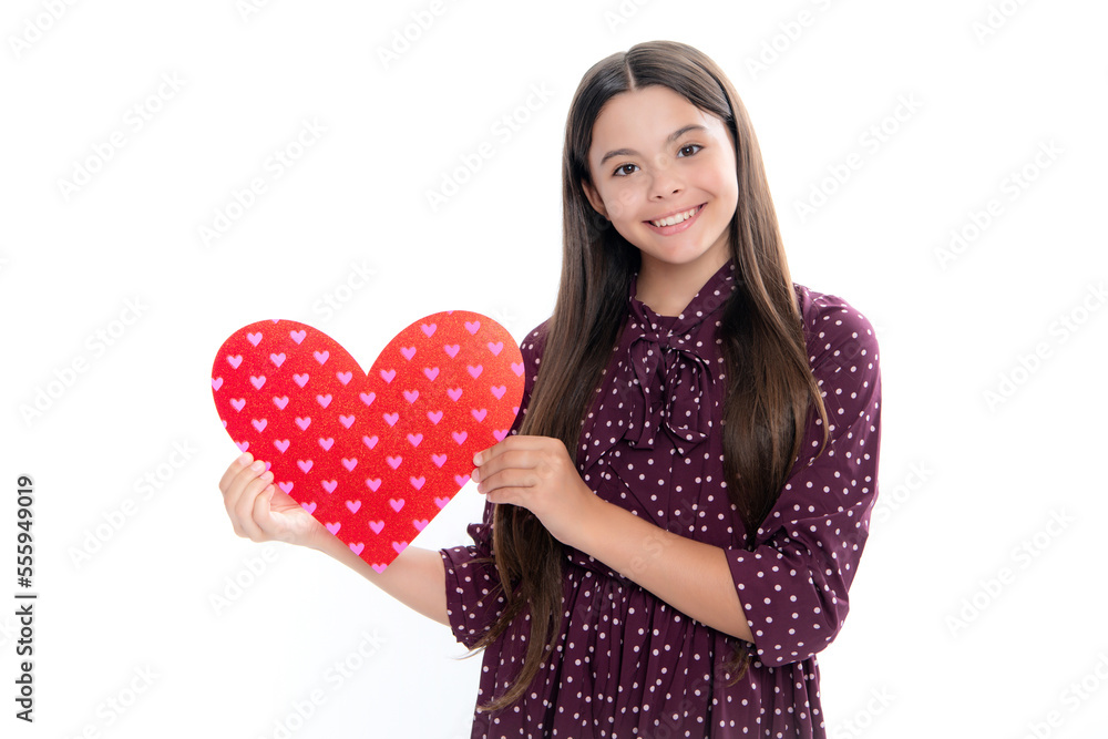 Young teenager child girl with heart shape. Happy Valentines Day. Love and pleasant feelings concept. Portrait of happy smiling teenage child girl. Young teenager child girl with heart shape. Happy Valentines Day. Love and pleasant feelings concept. Portrait of happy smiling teenage child girl.