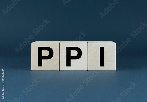 PPI Producer Price Index. Cubes form the word PPI Producer Price Index