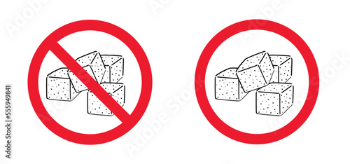 Cartoon, hand draw sugar cubes and slogan sugar free. For World diabetes day. Vector no, sugar cube icon or symbol. Pile of sugar cubes. Pure, white crystal block. Blood sugar scale. Diabetic problem.