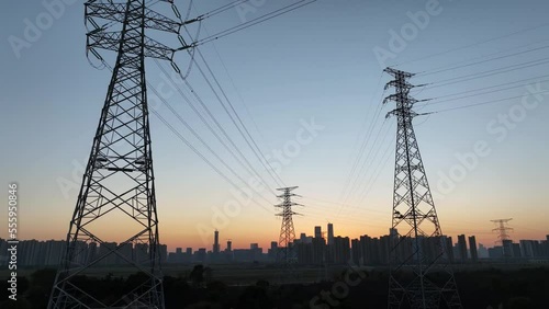 Electricity towr during sunset photo