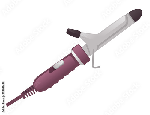 Hair curler tool curling iron with cord vector illustration isolated on white background