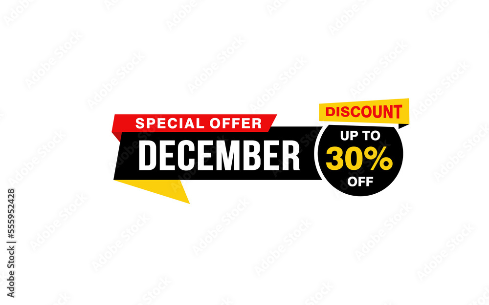 30 Percent december discount offer, clearance, promotion banner layout with sticker style. 30 Percent december discount offer, clearance, promotion banner layout with sticker style.
