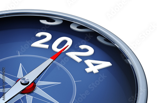 Fotografie 3D illustration of an compass with the year 2024