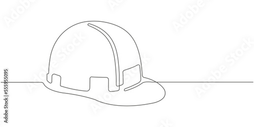 Construction helmet.Worker safety tools concept. Continuous one line drawing.Vector illustration.