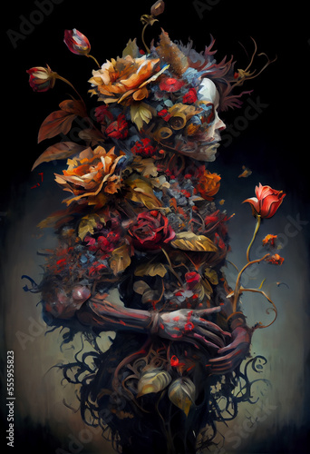 A portrait of a monster with flowers