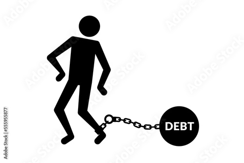 Human icon drowning chained with debt
