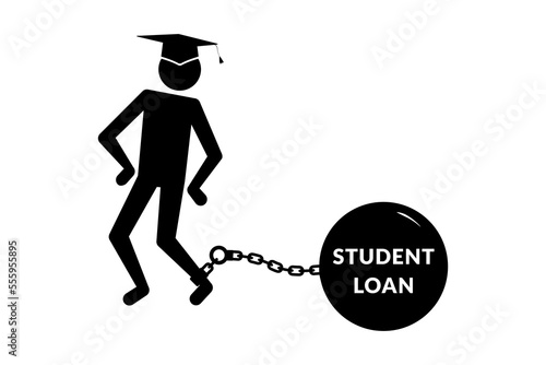 Student icon drowning chained with student loan debt