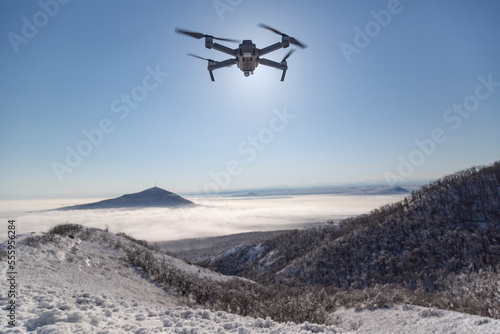 Drone in winter. Mountains. 