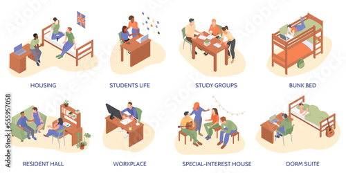 Student Dormitory Isolated Compositions