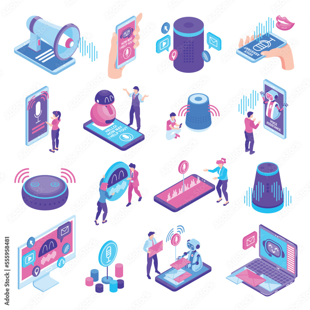 Voice Assistant Isometric Set Voice Assistant Isometric Set