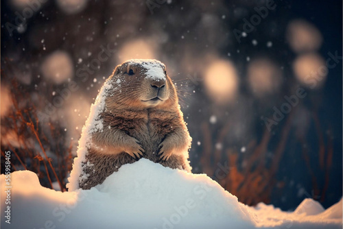 Obraz na płótnie Groundhog covered in snow on Groundhog Day