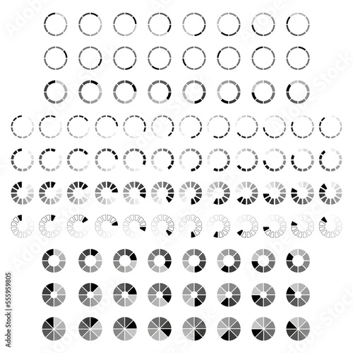 10 white and grey loading icons animation frames on white background