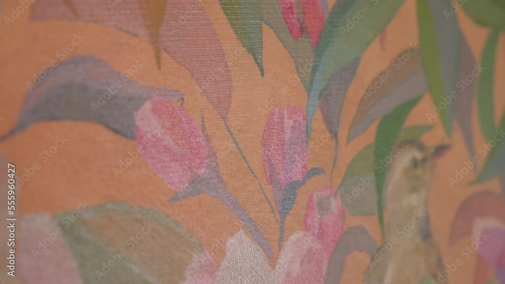 close-up of parts of a painted picture on canvas, birds, fruits, leaves, plants, face, hand, ornament close-up of parts of a painted picture on canvas, birds, fruits, leaves, plants, face, hand, ornament