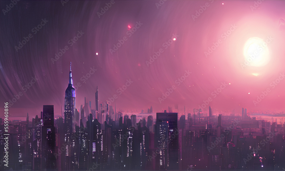 night city skyline landscape with AI generated