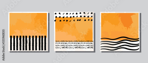 Set 3 illustration vector EPS print hand draw painted abstract shapes geometry contemporary aesthetic mid century modern art Scandinavian nordic design style 