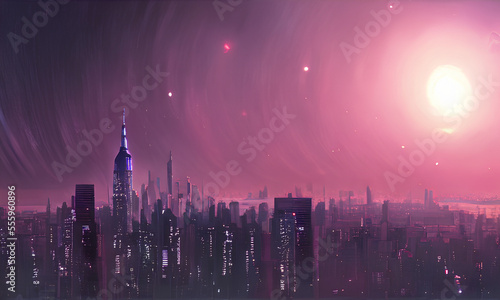 night city skyline landscape with AI generated