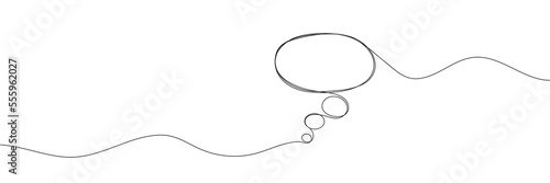 Continuous one line drawing of speech, bubble empty. Line cloud communication on white background
