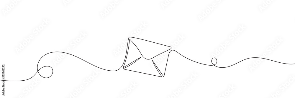 Paper envelope drawn in one line on a white background. Vector illustration - obrazy, fototapety, plakaty 