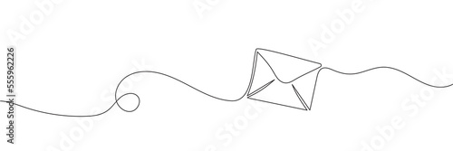 Paper envelope drawn in one line on a white background. Vector illustration