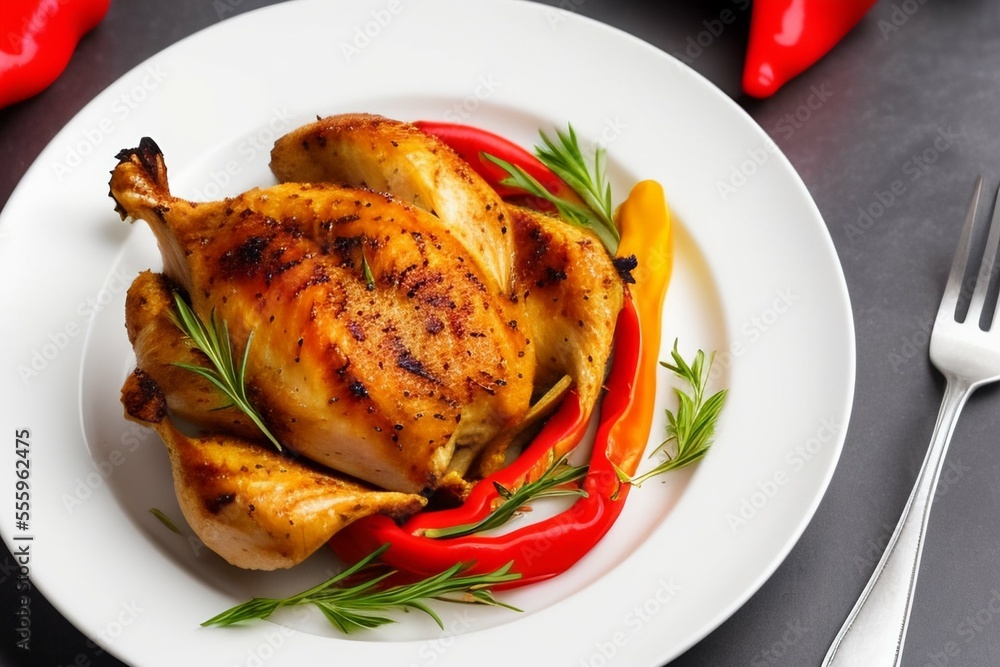 roasted chicken on a plate roasted chicken on a plate