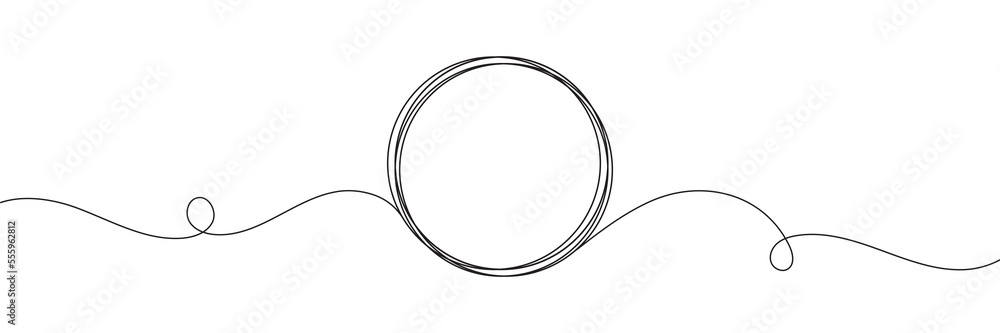 Continuous one line drawing of a circle. Outline of a round frame on a white background. Vector illustration