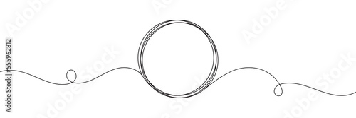 Continuous one line drawing of a circle. Outline of a round frame on a white background. Vector illustration