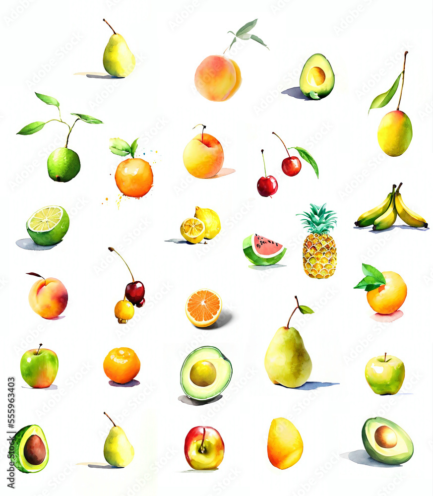 set of fruits watercolor isolated set of fruits watercolor isolated