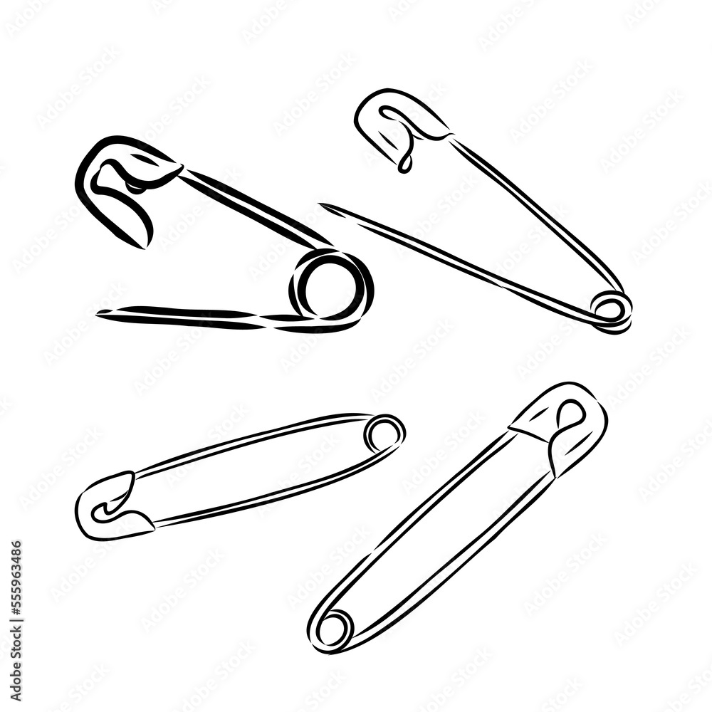 Clothes Safety Pin Hand Drawn vector illustration on white background Clothes Safety Pin Hand Drawn vector illustration on white background