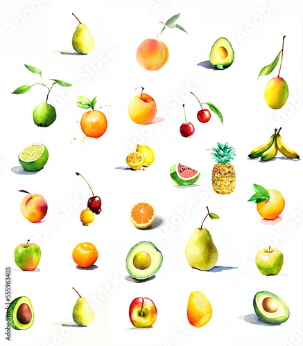 set of fruits watercolor isolated