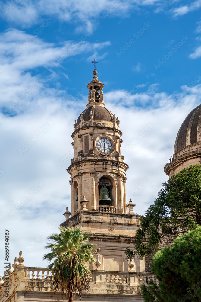 Clock tower of the Cathedral of Saint Agatha in Catania, Sicily, Italy