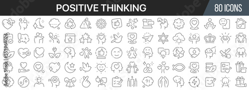 Positive thinking line icons collection. Big UI icon set in a flat design. Thin outline icons pack. Vector illustration EPS10