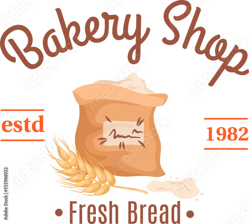 Bakery pastry cafe symbol, cake product label for traditional shop, vector il...