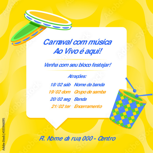 Convite de musica ao vivo carnavalesco 