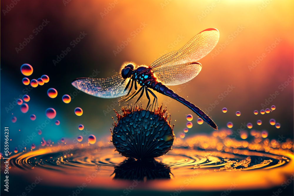 dragonfly on the water - obrazy, fototapety, plakaty 