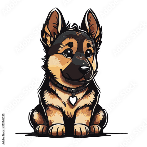 Schäferhund Welpe German Shepard Puppy Cute Vektor Comic Kawaii Children Illustration Kindergarten