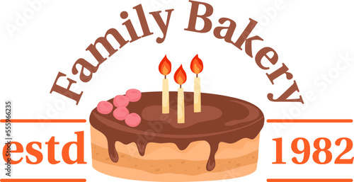 Bakery pastry cafe symbol, cake product label for traditional shop, vector il...