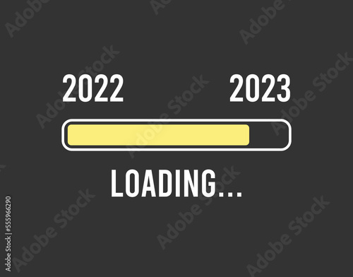 Download bar 2022 for 2023 next year. Concept loading year 2023 isolated on dark background
