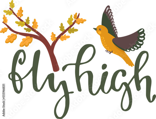 Card design with bird quote text vector illustration. Decorative holiday cute...