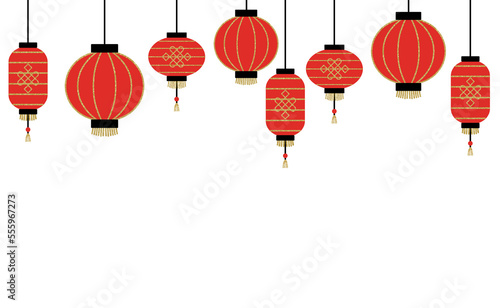 chinese new year, red and gold hanging chinese lanterns, suitable for any design, element, template, clip art, background, frame. Chinese new year element.