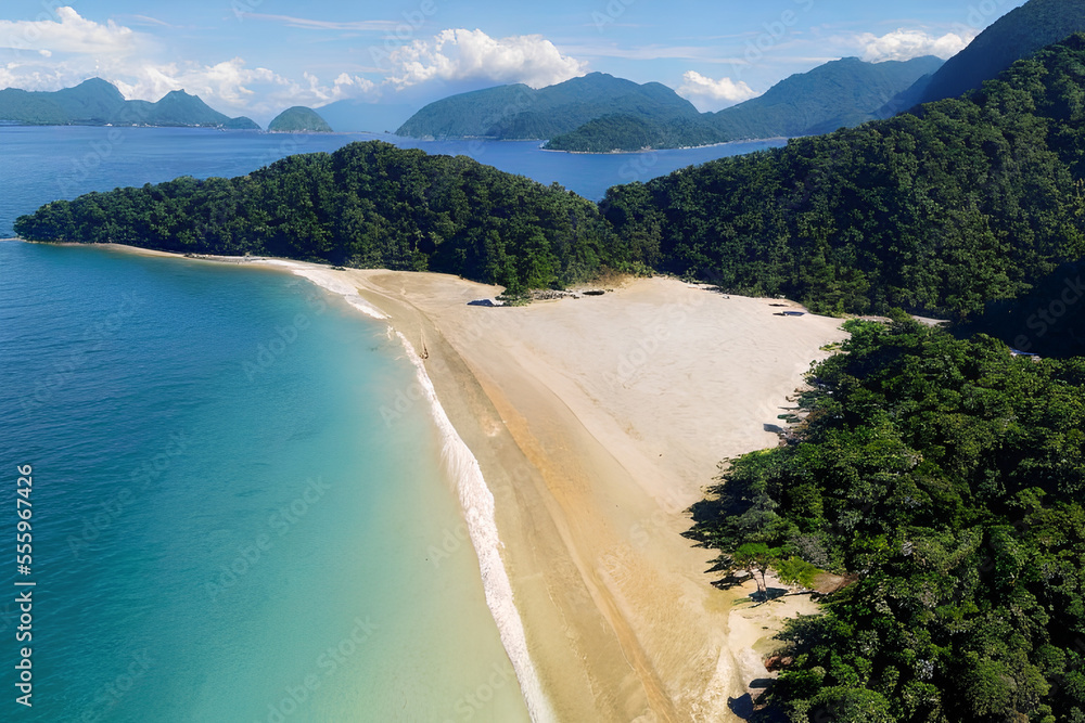 sea and beach with mountains tropical Generative AI, sea and beach with mountains tropical Generative AI,
