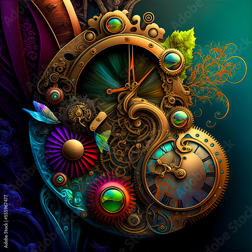 Fototapeta steampunk clock generative ai