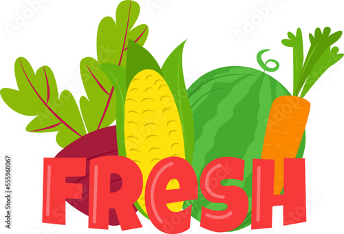 Organic icon for natural farm market product and healthy fresh food with sign...