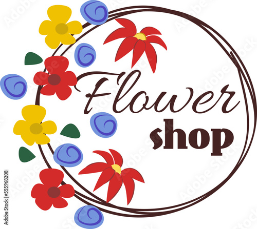Floral label with flower leaf design vector illustration. Flower shop symbol ...