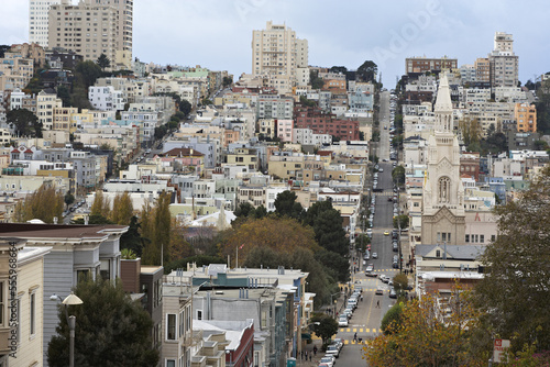 Filbert Street looking southwest towards Saints Peter and Paul Church, San Francisco, California, USA photo