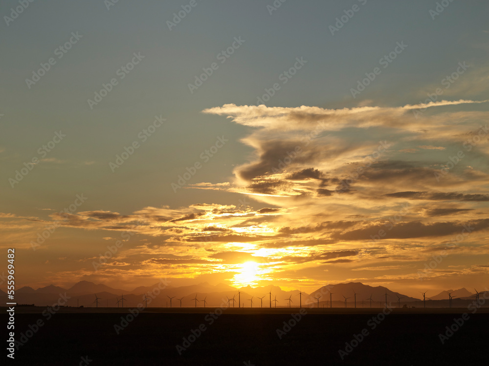 Sunset and Wind Turbines, Pincher Creek, Alberta, Canada Sunset and Wind Turbines, Pincher Creek, Alberta, Canada
