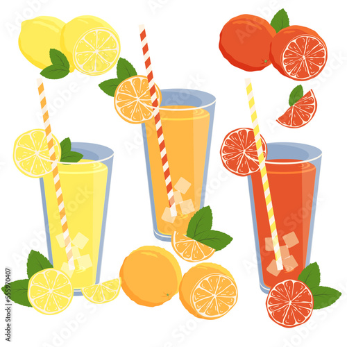 Set of lemonade. Lemon, orange and grapefruit.