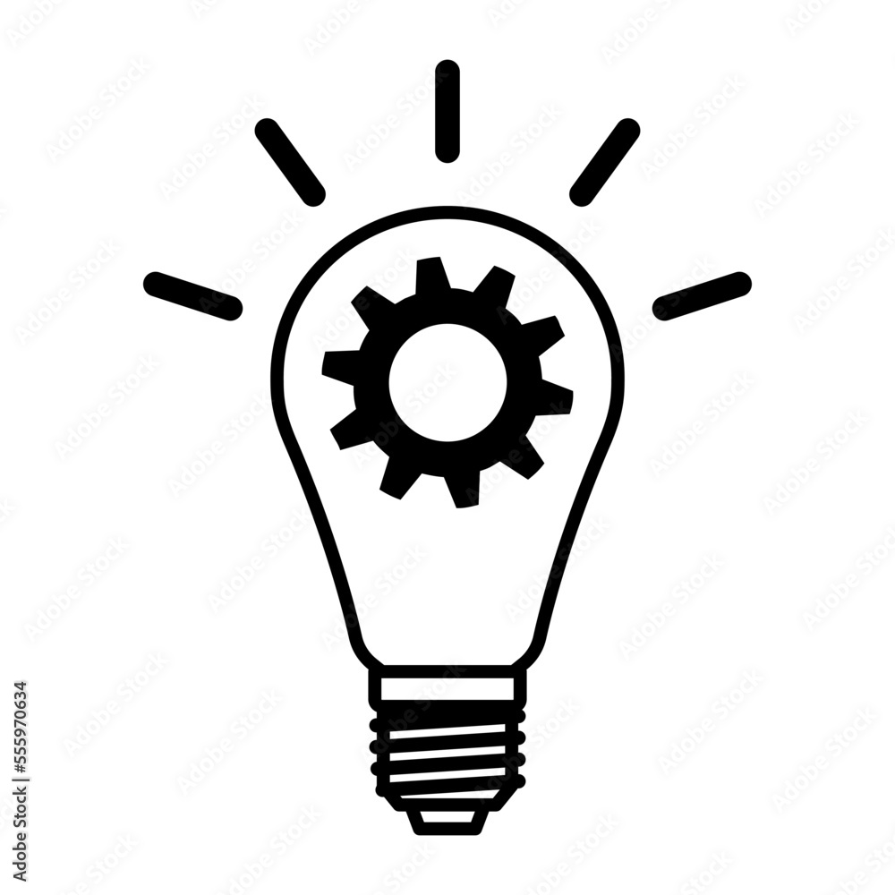 Lit bulb with gear: creativity and ideas icon Lit bulb with gear: creativity and ideas icon